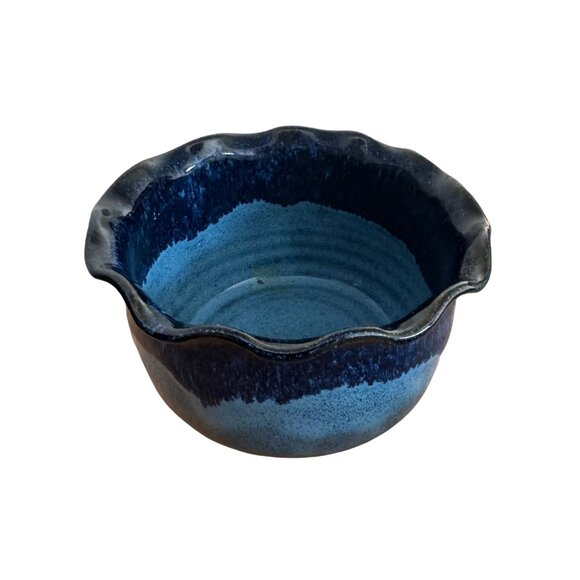 Judy Mallick Other - Joan Mallick Signed Two-toned Blue Pottery Bowl Drip Glaze Fluted Rim 4" X 2.25"